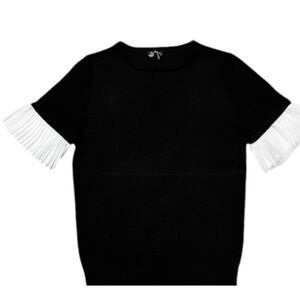 Vita Milano Black Knit Top with White Pleats on Bottom of Sleeve